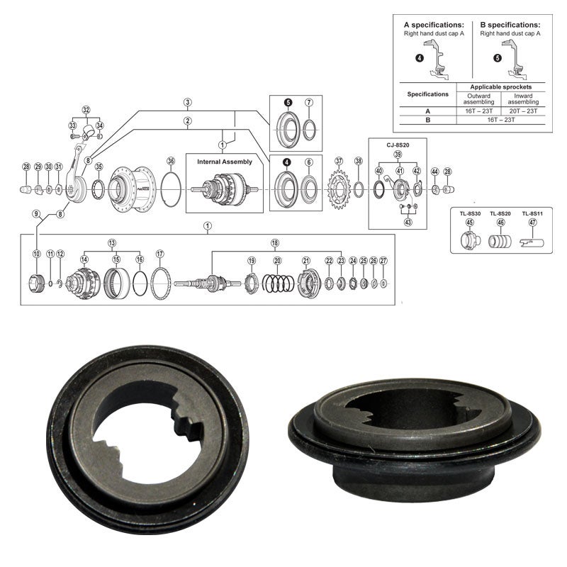 SHIMANO NEXUS 8-v (SG-8C31), kartio oikea tiivisteell&auml;